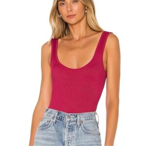 NBD Scoop Neck Ribbed Hot Pink Bodysuit